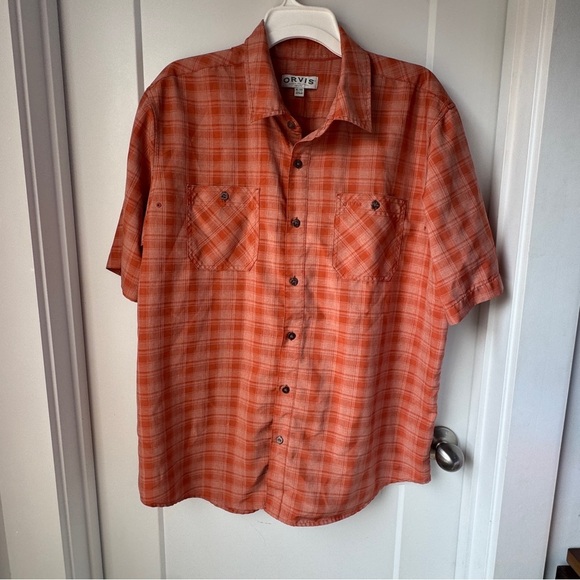 Orvis Other - Orvis Men's Short Sleeve Tech Shirt XL Orange Plaid Quick Dry UPF30+ Polyester